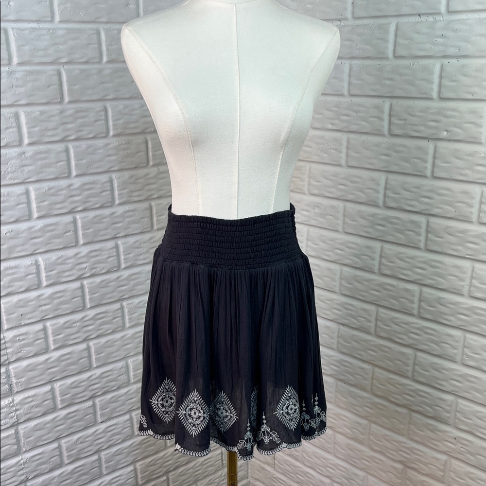 RAGA ANTHROPOLOGIE 100% VISCOSE A LINE EMBROIDERED MINI SKIRT DK GRAY NWT SZ MD